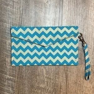 Small canvas blue/tan chevron clutch purse